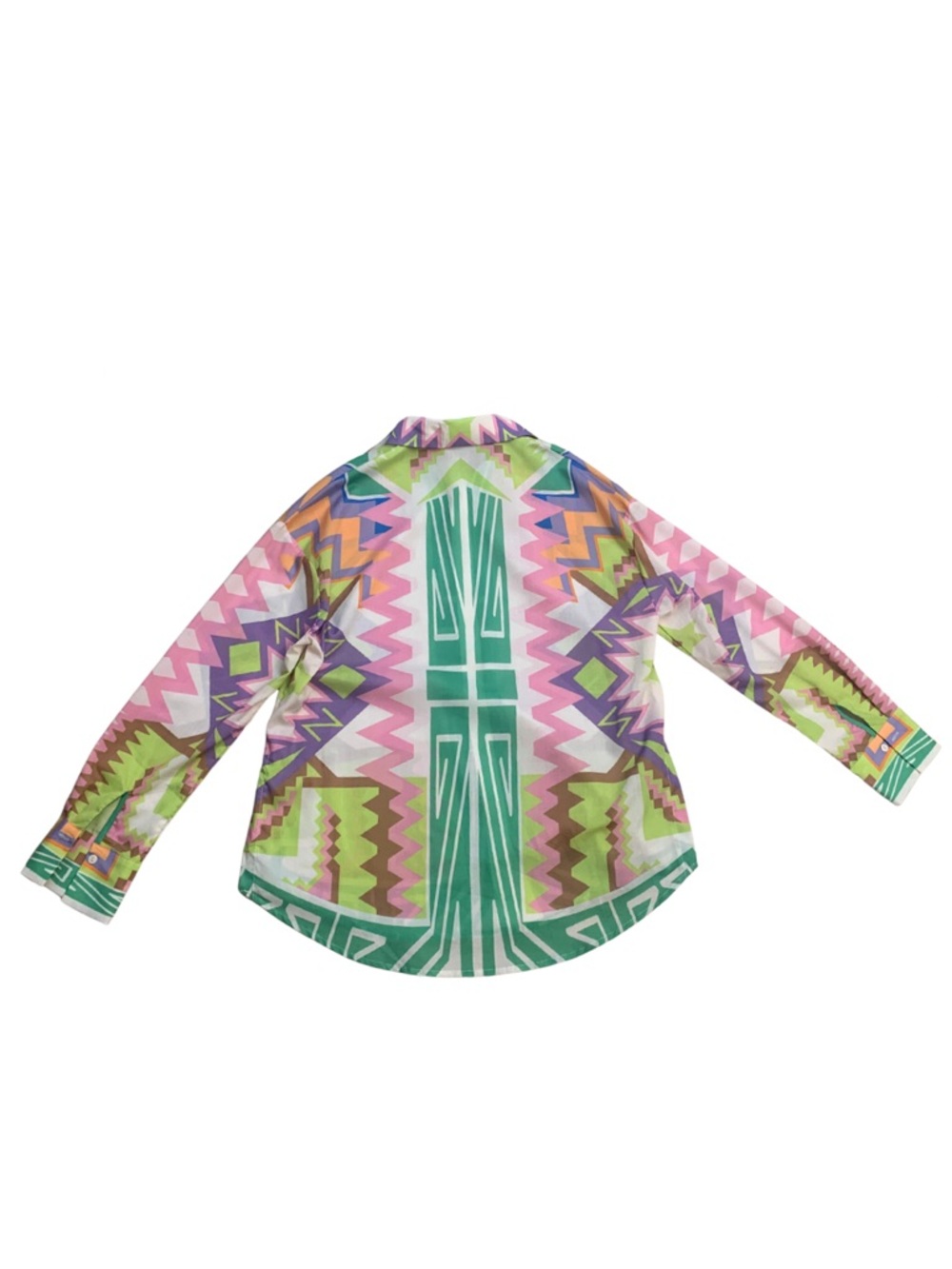 Colorful Pink Green Print Button Down Blouse Dopamine Maximalism Western Boho - Picture 8 of 12